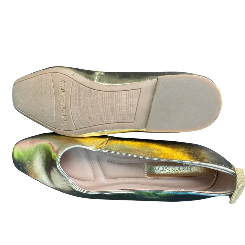 Franco Sarto Womens Luana Gold Metallic Square Toe Ballet Flats Size 8M NWOT